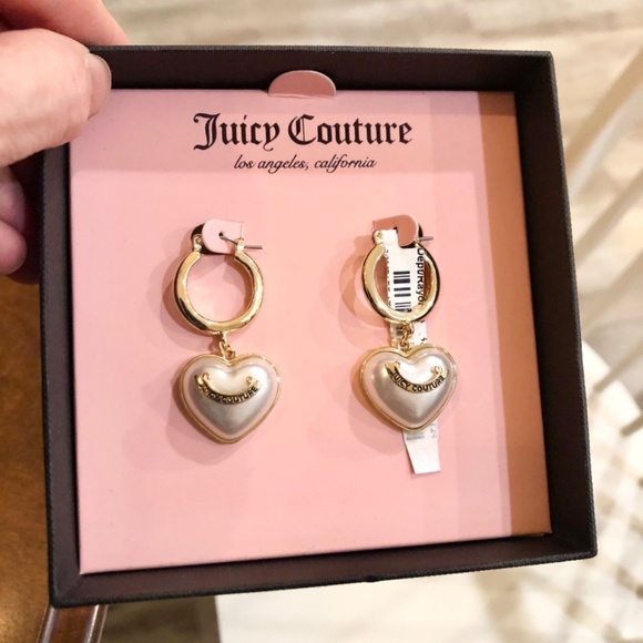 Juicy Couture Gold Tone Faux Pearl Heart Fashion Drop Earrings, New In Box - Picture 3 of 13